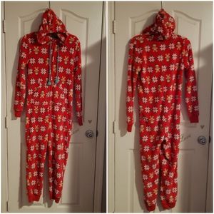 ZIP UP HOODED CHRISTMAS PAJAMA ONESIE MEDIUM